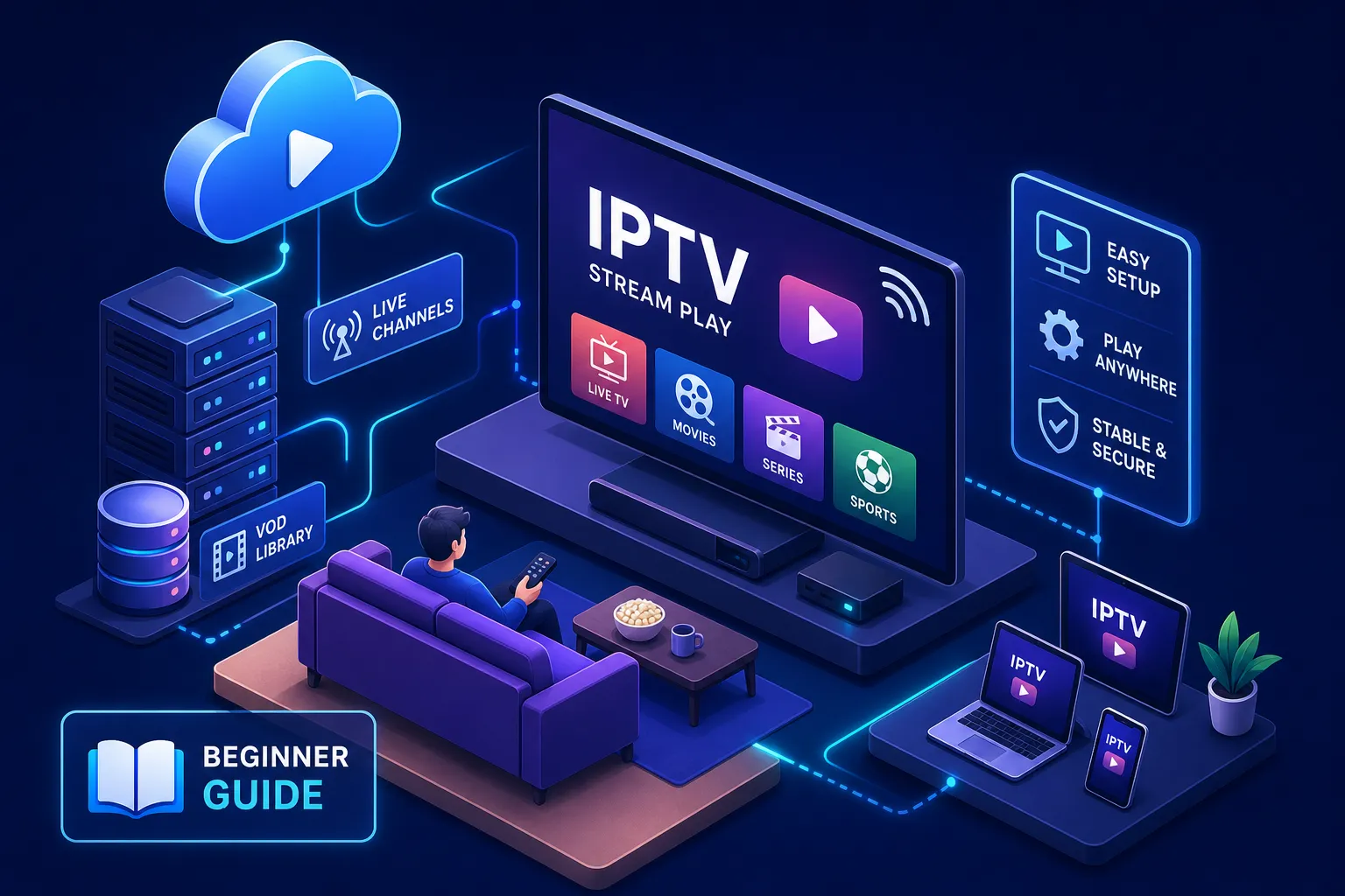 O IPTV Stream Player é um reprodutor de mídia, não um provedor de conteúdo. Ele não vem com canais incluídos: a função dele é ler a lista.